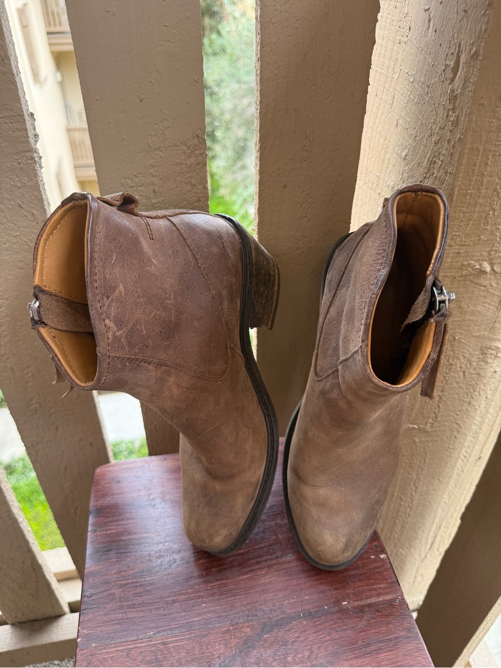 John Fluevog Brown Leather Side-Zip Ankle Booties - Picture 3 of 13